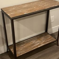 Rustic Style Console/Entry Table With The Dark Metal Base And Extra Shelf At The Bottom W34”xD13.5”xH31”
