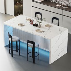 71” Island Dining table With LED