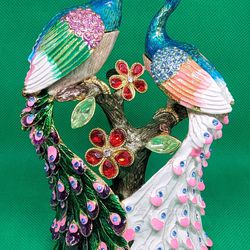 Peacock Enamel Trinket Jewelry Boxe