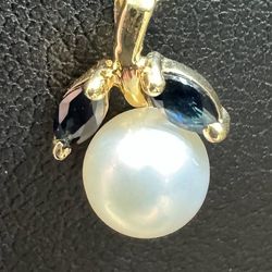 14k yellow gold pearl sapphire ball pendant charm