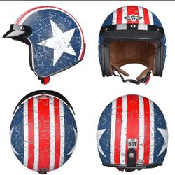 3 AHR RUN-O5 Retro Motorcycle Helmet with Snap-on Sun Shield Visor, Patriotic Flag Style, Medium, XL & XXL Size 