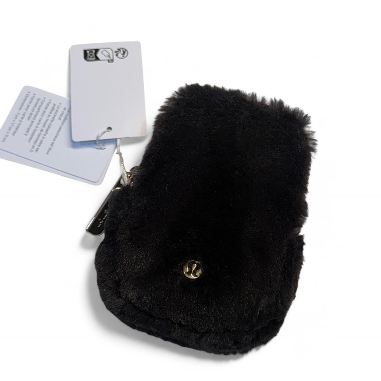 Lululemon Clippable Nano Mini Small Pouch in Black Plus Fleece with Gold Hardware Keychain