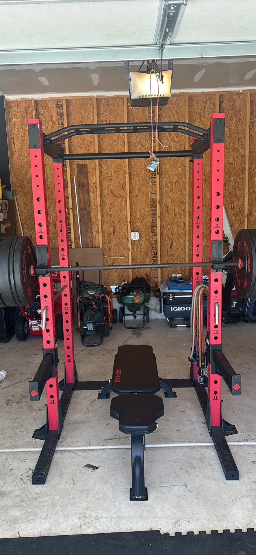 Ethos Power Rack w/ Bench and 250 lb weight set