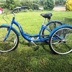 Schwinn Meridian Adult Tricycle in Bright Blue - 26" Wheels with Large Rear Basket
