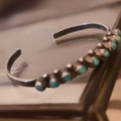Vintage Sterling Silver And Turquoise Infant Cuff