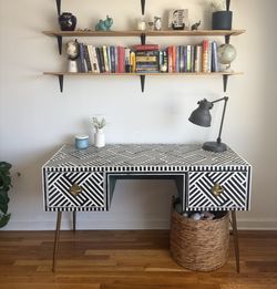 Anthropologie Statement Desk – Black & White Bone Inlay Style