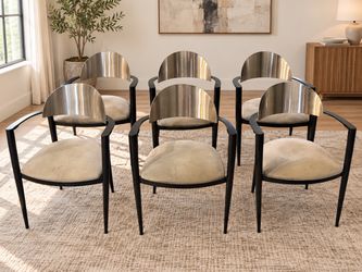 Set of 6 Elite Manufacturing Modern Metal Back Upholstered Dining Armchairs