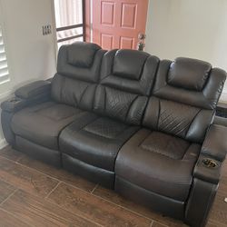 Theater Reclining Leather Couch