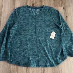 St Johns Bay Classic V-Neck Sweater Women’s Size XL Green Blue NWT  