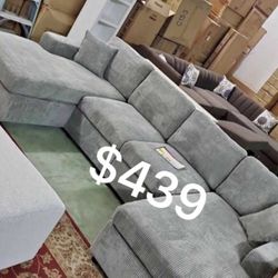 U Shape Sectional Sofa Available In Grey, Dark Grey  & Black Corduroy 