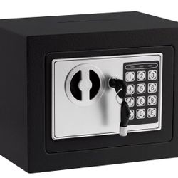 Small Electronic Safe Box With Digital Keypad & Keys - 9.05 x 6.7 x 6.7 Inches Wall Safe 0.23Cuft Mini Security Box for Coin Home Office Hotel Rooms B