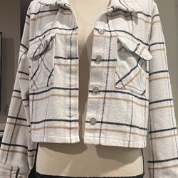 Ashley by 26 International Outerwear Women's Large Plaid Cropped Shacket Jacket