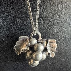 Sterling Silver Handmade High Polished Grape Vine Pendant & Pin Pre Owned. 