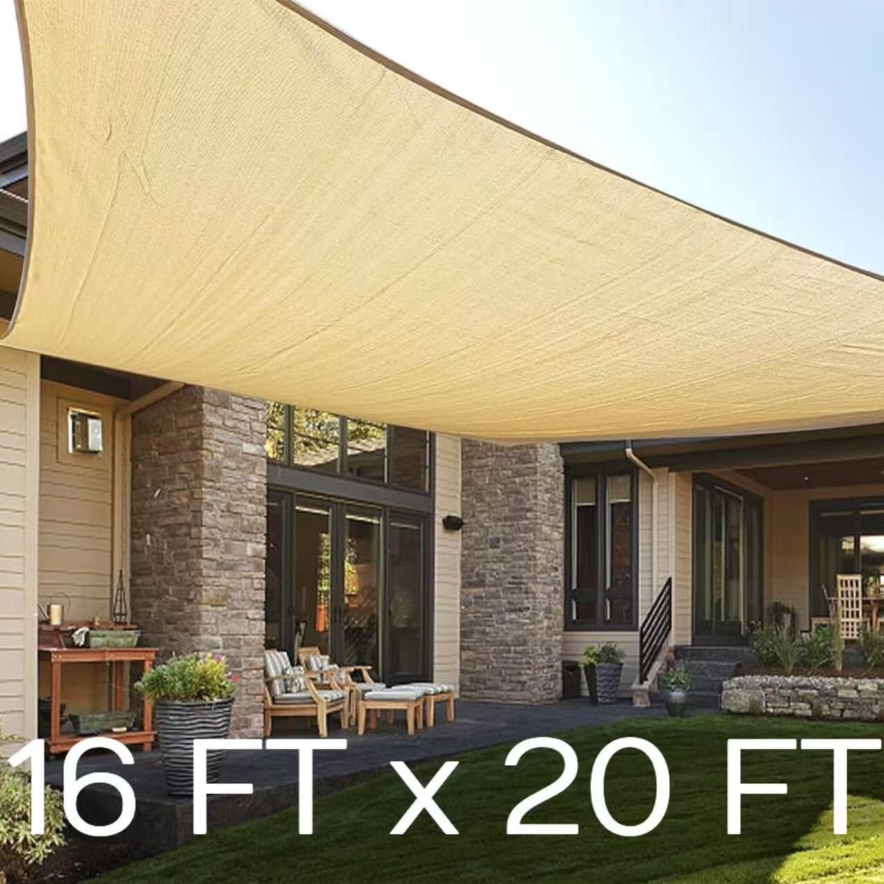 New In Box $40 Each 16 X 20 Feet Large Rectangular Tan Color Sun Sail Shade With Anchor Ropes Patio Deck Cover Canopy 