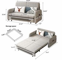 Like New Convertible Sleeper Sofa Bed w/ Storage – Light Gray