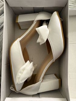 White Satin Wedge Heels with Bow Detail