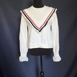 English Factory White Long Sleeve Sweater Ruffle Trim size Medium