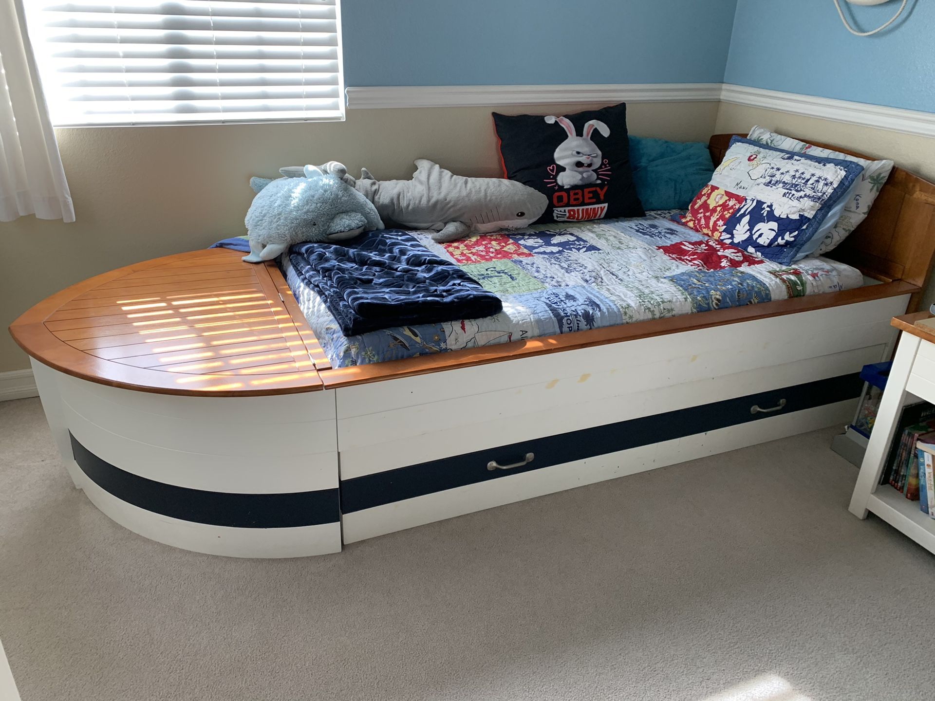 Boy’s or teen nautical boat bed (lots of storage and trundle too!)