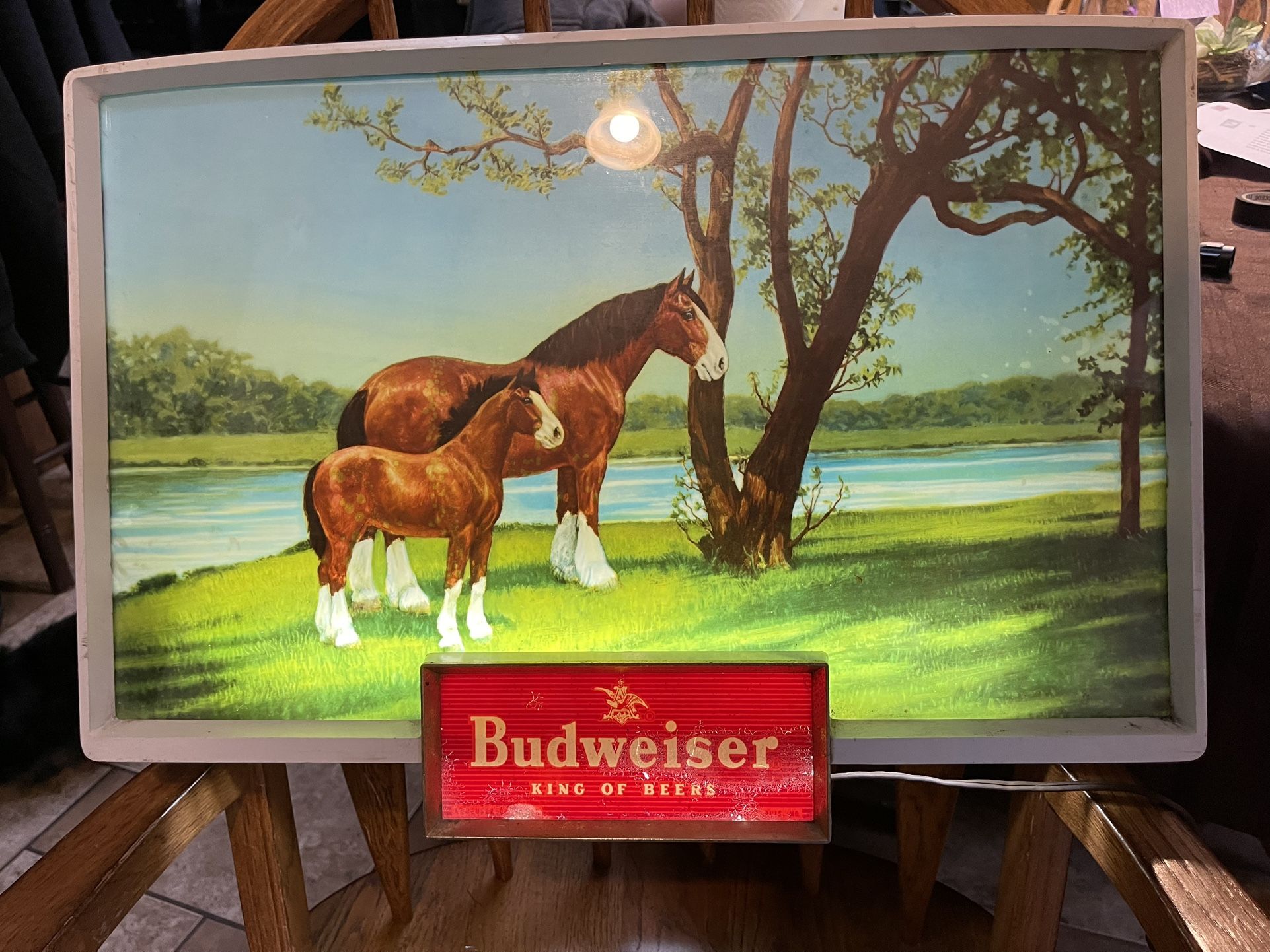 Budweiser Clydesdale Horses Lighted Sign 1950’s You Must Pickup