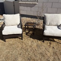 Outdoor Wicker Patio Set – 2 Chairs + Glass Top Table