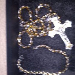 Men Jewelry Set/2 Tones Silver&gold/20 Inches&9 Inches