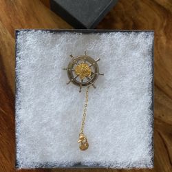 ⚓️🎖️ Vintage 1946-63 Girl Scout Mariner Membership Pin Ship Captain’s Boat Wheel w/ Hanging Anchor