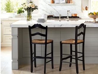 Set of 3 -French Country Counter-Height Barstools – Solid Beechwood & Woven Rush Seats