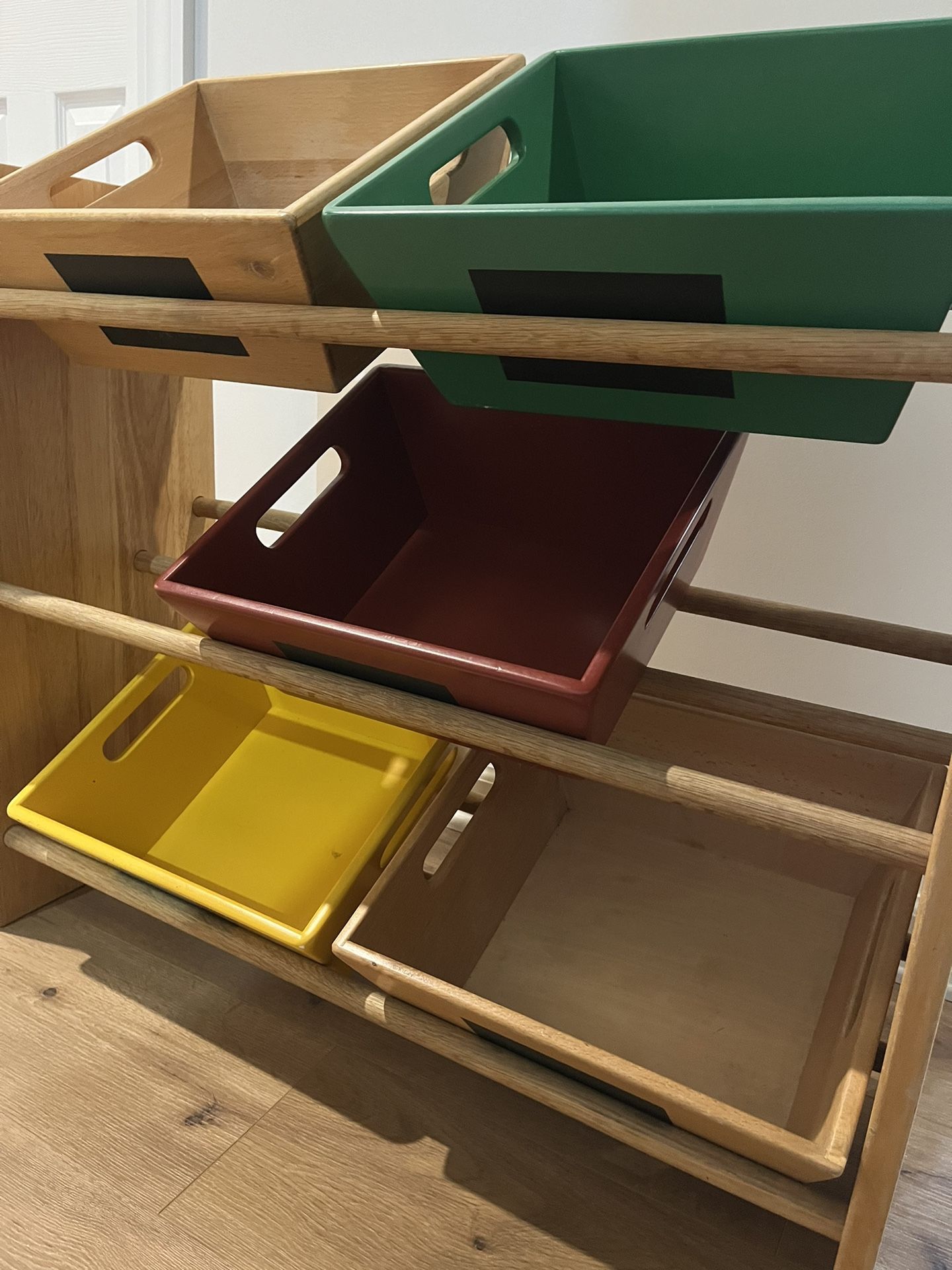 Wooden Shelf With 5 Wood Storage Bins - Great For Kids Room / Toy Storage