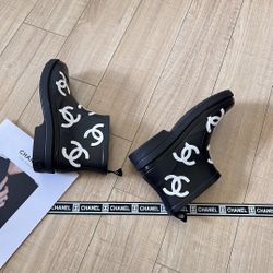 Chanel CC all over Rain Boots Snow Leather Rubber