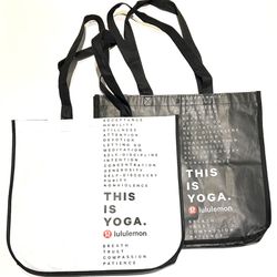New! Set Of 2 Lululemon Large 15”x14”Reusable Shopping Tote Bags “This is Yoga”
