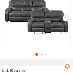 Logansport 87 in. W Pillow Top Arm Faux Leather Rectangle 2-Piece Manual Double Reclining Sofa Set in Gray