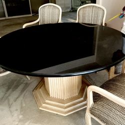 Custom 60” Marble Dining Table With 6 Matching Chairs.