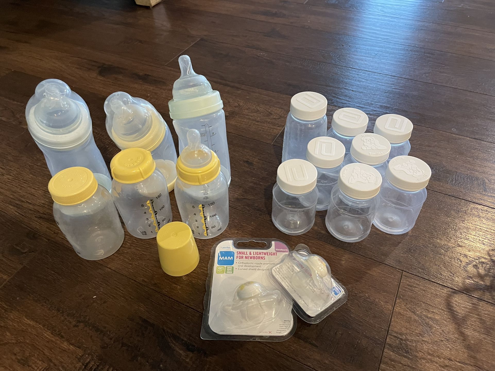 Assorted bottles and Pacifiers