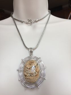 Sterling L Cabochon Jasper Necklace 31.5”