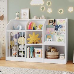Toy Organizer with Bookshelf & Stuffed Animal Storage, Wood color