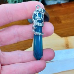 ● Blue Agate Crystal Pendant With Snake Wrapped Around It