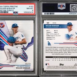2024 TOPPS PRISTINE LOS ANGELES DODGERS WALKER BUEHLER PURPLE #/99 PSA 8