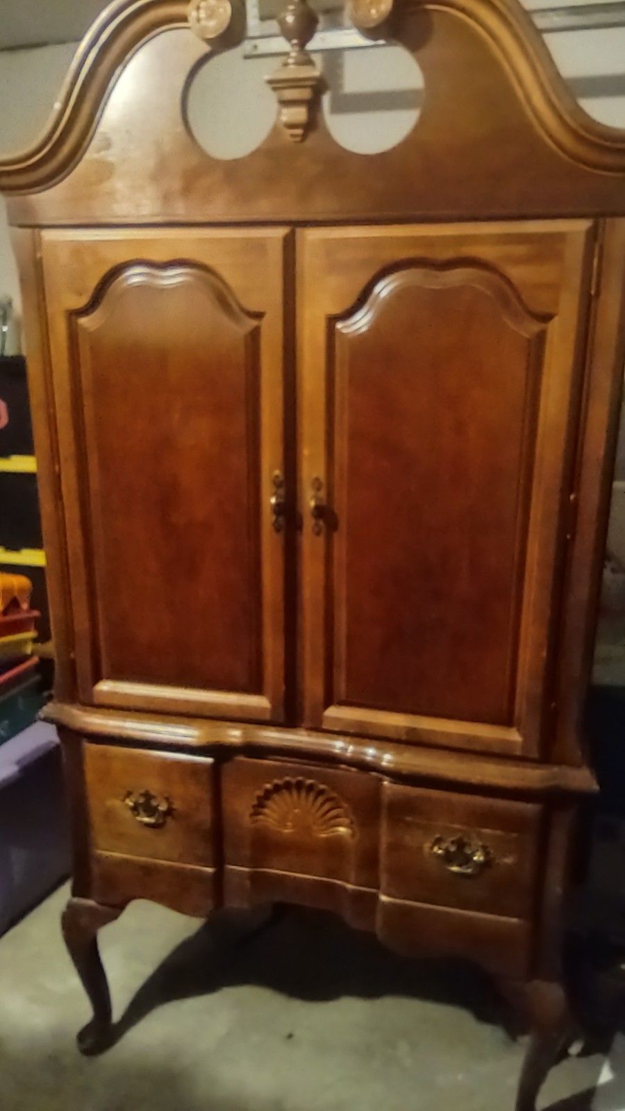 Queen Anne Style High Boy Entertainment Armoire