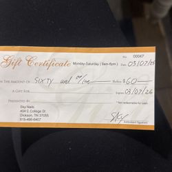 Gift Certificate To Sky Nails  $60.00 