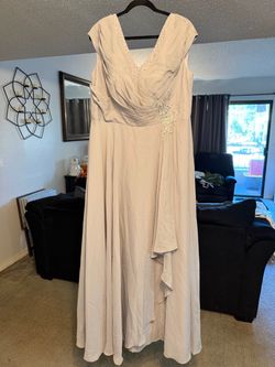 Gray/Silver Formal Gown with Lace Appliqué