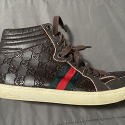 Gucci Brown Guccissima Leather Web High Top Sneakers Size 10