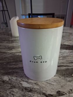Good Dog Ceramic Pet Treat Canister with Bamboo Lid