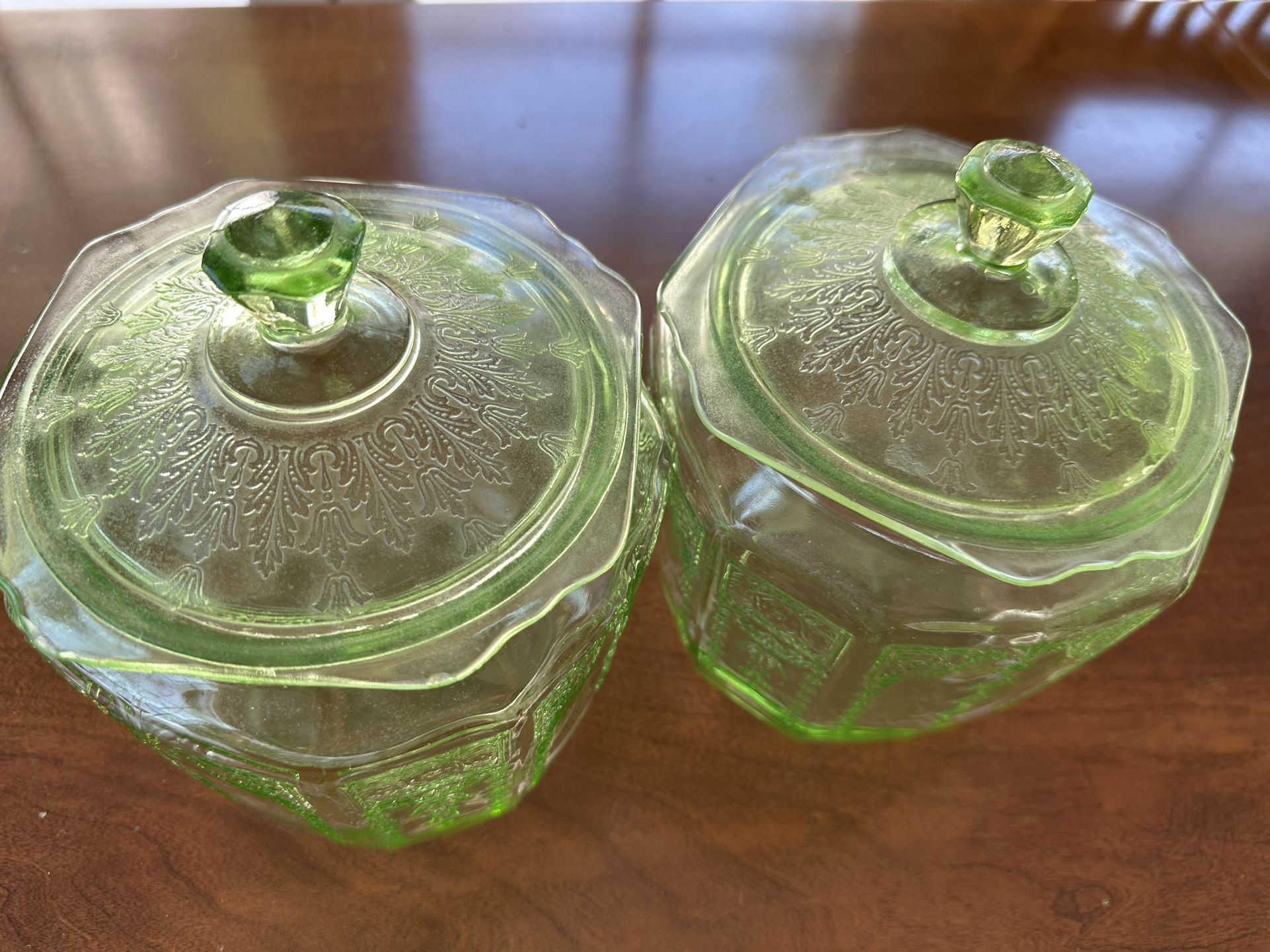 Vintage Green Depression Glass Jar Container