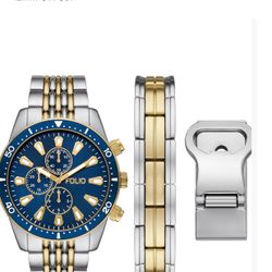 NEW Folio Men's Three Hand 2T Silver-Tone, Gold-Tone Alloy Watch 42mm Gift Set