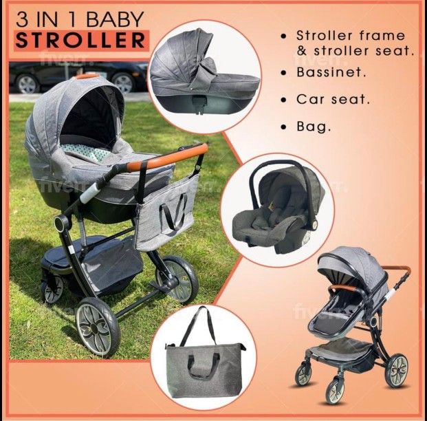 3 in 1 infant car seat baby stroller and baby bassinet new