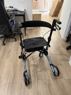 Mother's Day gift ,Walker For Seniors,Outdoor Folding Walker With Seat, 8" Wheels For All Terrains, Storage Bag For Storage, Height Adjustable, Blue
