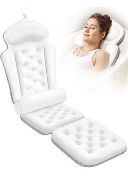Full Body Bath Pillow for Tub, Thick Bathtub Cushion Mat - Luxury Spa White