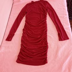 Burgundy Long Sleeve See Thru Dress Size Medium