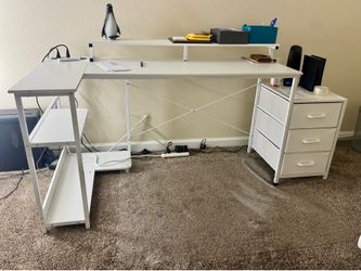 Moving Sale-Modern Home Office– Desk & File Cabinet & Chair Mat – Like New