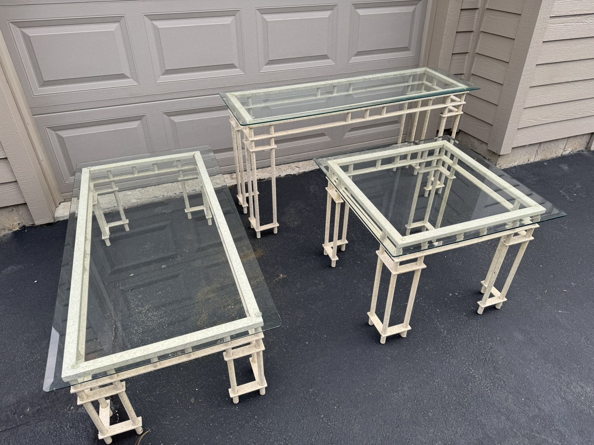 3 pc. Glass And Metal Coffee Table, End Table And Sofa Table